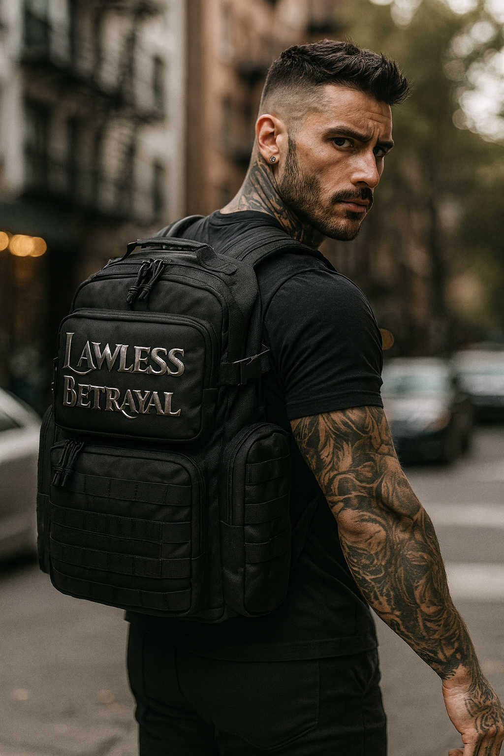 LAWLESS BETRAYAL™ Tactical Blackout Backpack – Military-Grade MOLLE Pack | EDC, Travel, Gym, Work, Survival